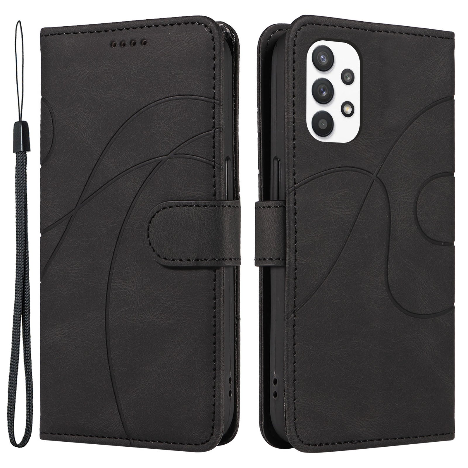 Til Samsung Galaxy A32 5G M32 5G Mobiltelefoncover med påtrykt buet linjestativ PU-læder pungetui Til Samsung Galaxy A32 5G M32 5G Mobiltelefoncover med påtrykt buet linjestativ PU-læder pungetui